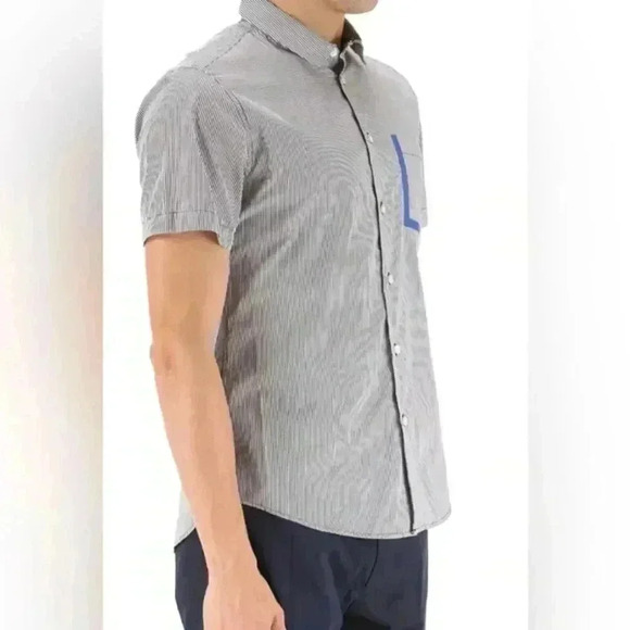 Marc by Marc Jacob Striped Short Sleeve Shirt Phantom Multi Slim Fit Size XS - Picture 3 of 10